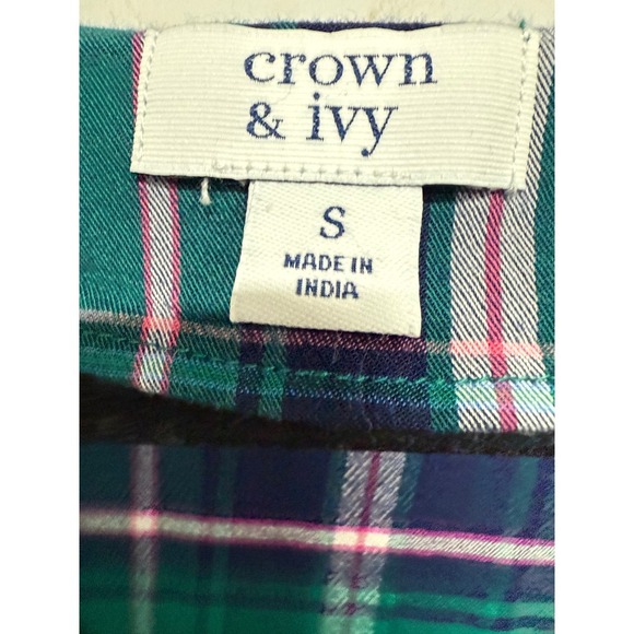 Crown & Ivy Pullover VNeck Plaid Blouse Shirt Green Size Small Oversized Fit - Picture 5 of 6